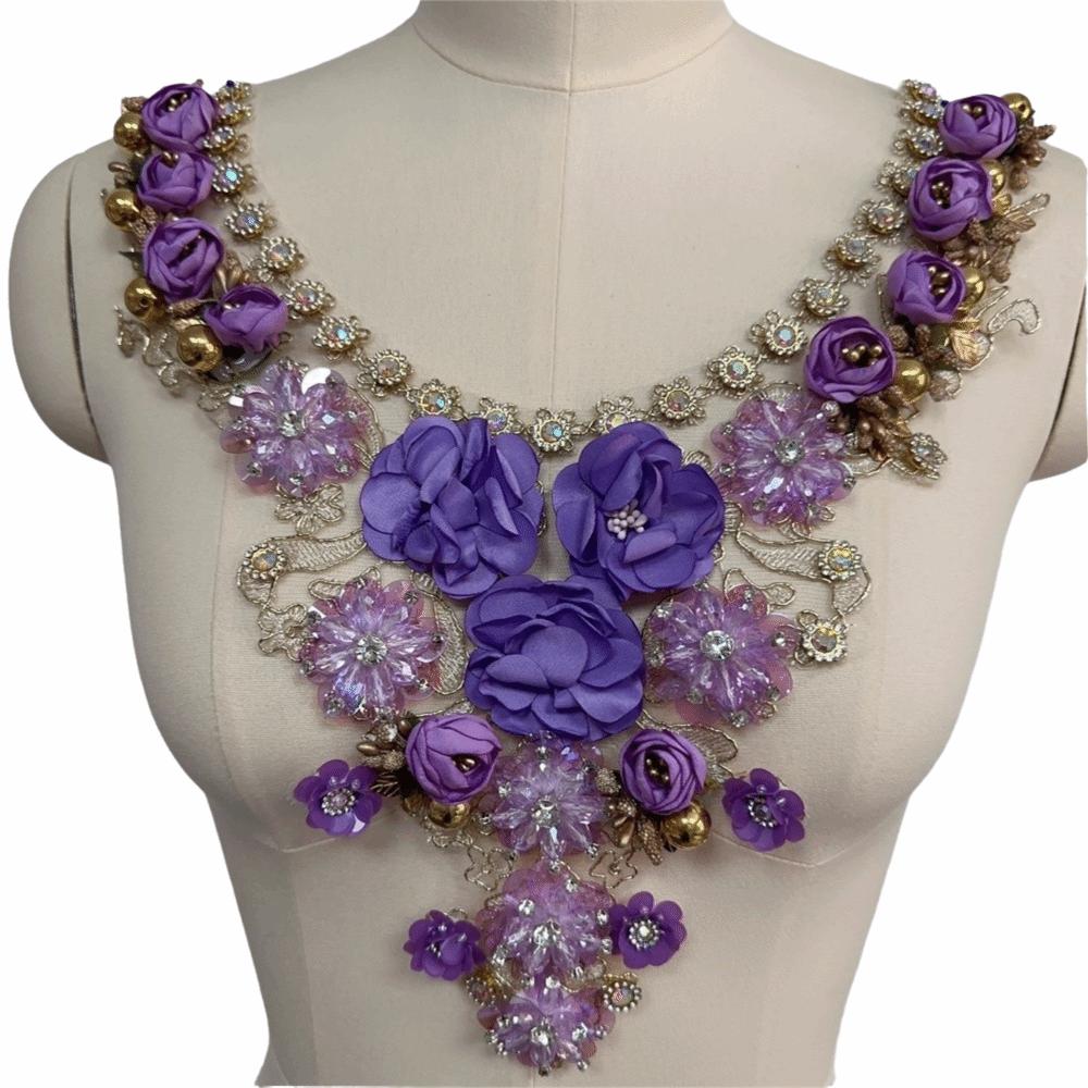 Fashion Fake Collar Hollow Out Embroidered Lace Trim Neckline Collar  Daily Outfits фиолетовый