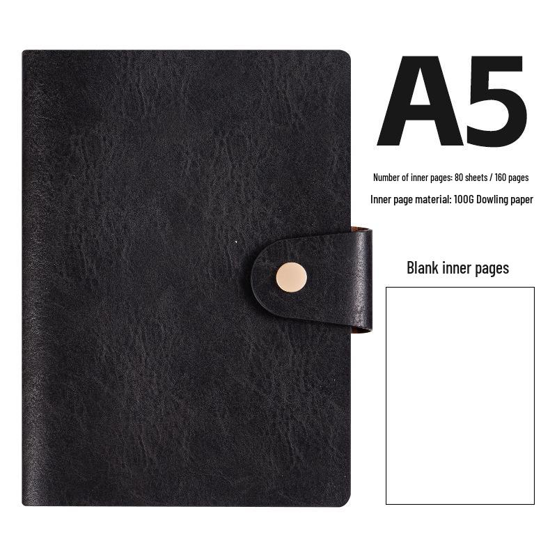 A5 Retro Cowhide Leather Business Notebook with Buckle Binder
