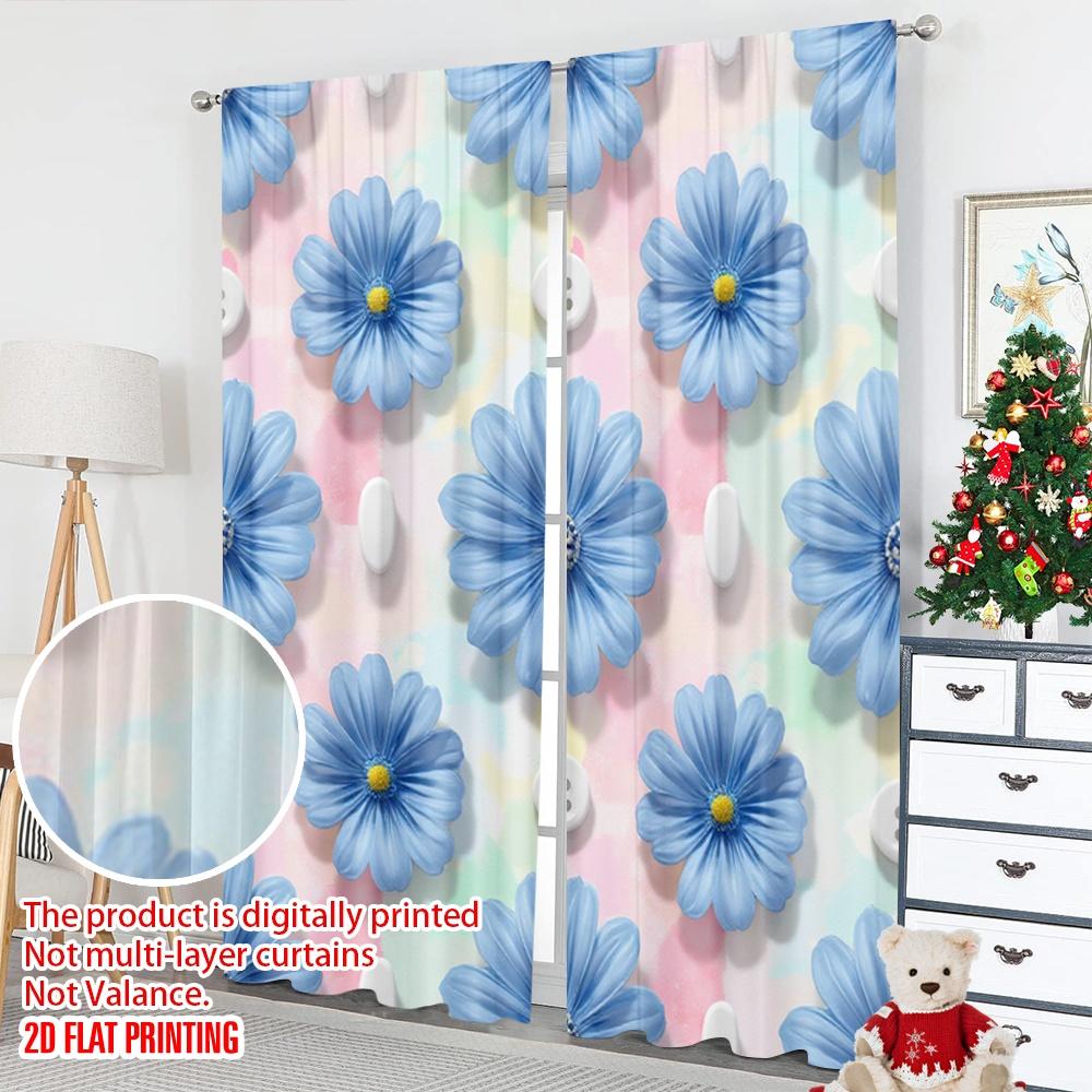 Flat Printing Curtains Cute Flower Digital Printed Polyester Drapes Festive Holiday Entryway Room Parties Perfect Curtain Set Of 2 Made Washable