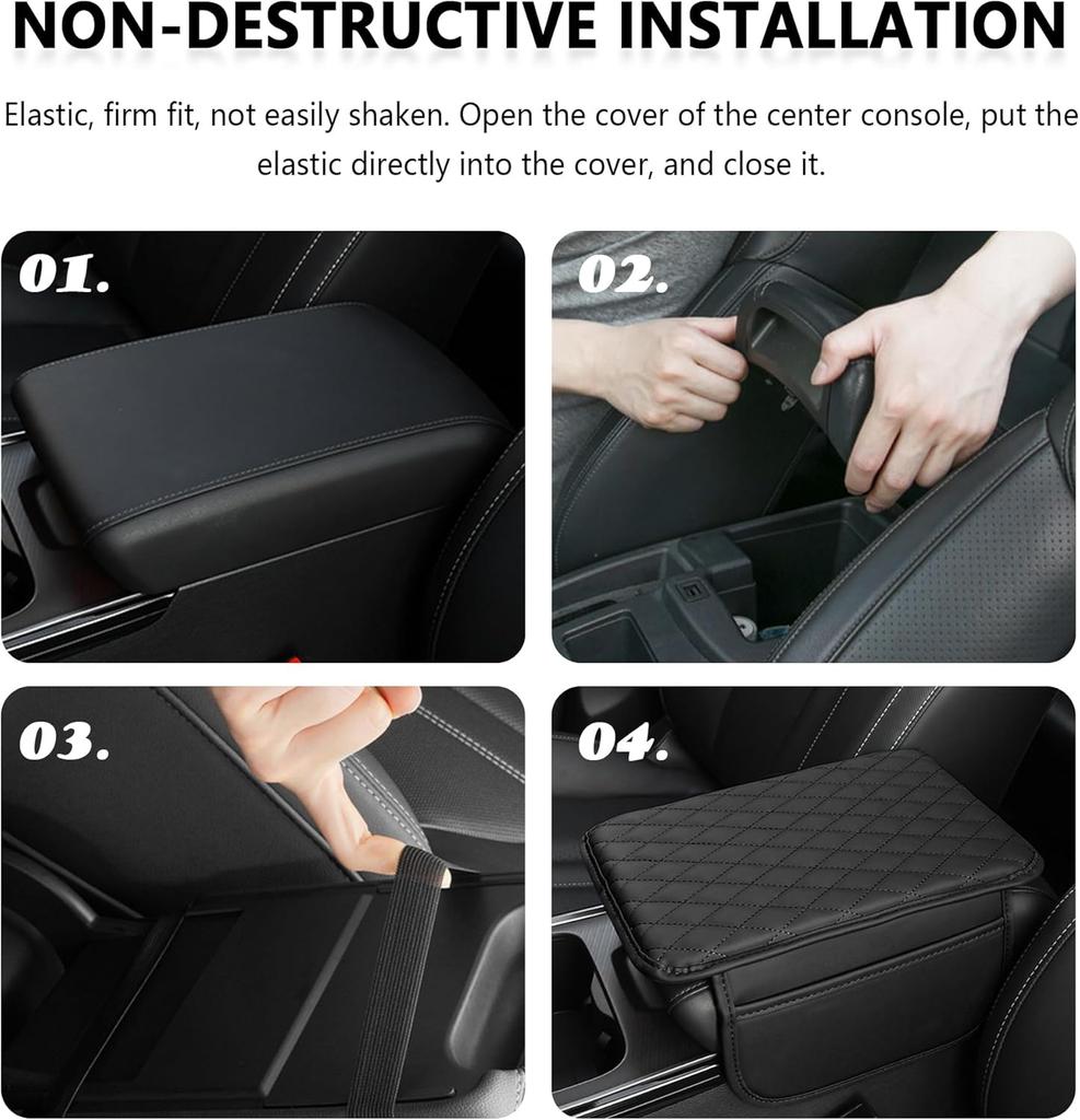 Upgraded Microfiber Leather Car Center Console Armrest Cover Cushion | with 2 Storage Bags Pink Interior Accessory