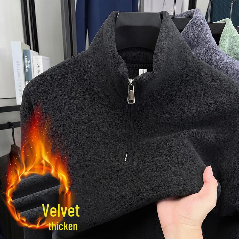 Moletom com Capuz Teddy Fleece Masculino de Gola Alta com Meio Zíper - Quente, Grosso e Versátil para Outono e Inverno