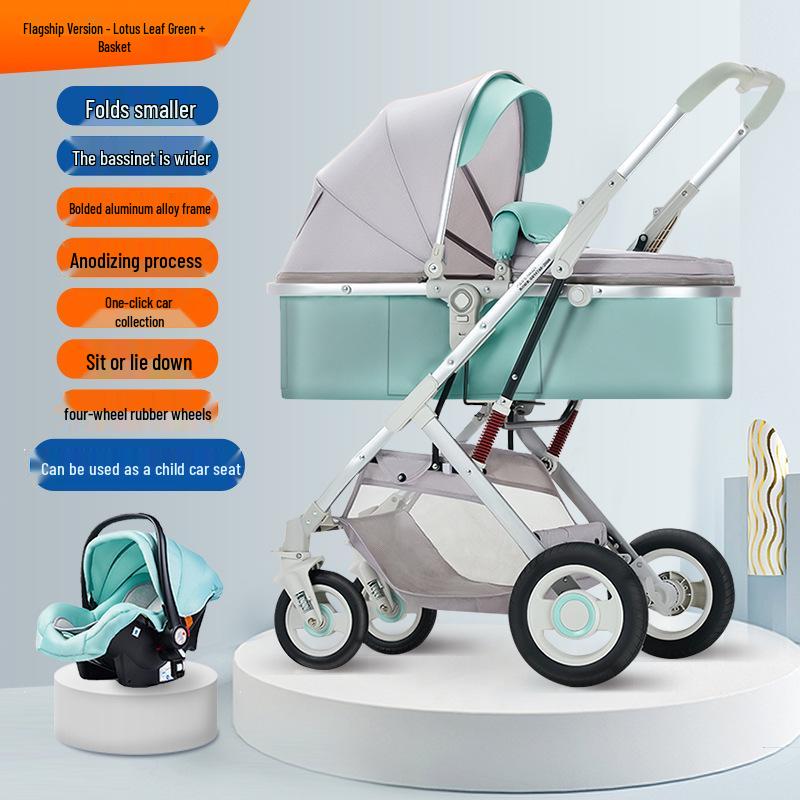 Two-Way High-View Lightweight Baby Stroller: Sit or Recline, One-Button Foldable.