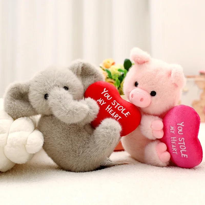 

Cartoon Elephant / Pig Holding Heart Plush Toys Cute Soft Lovely Stuffed Animal Pillow Baby Appease Dolls Birthday Festival Gift 26cm рожевий