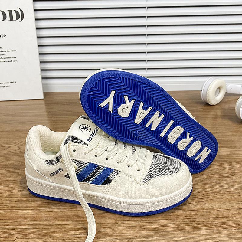 High-value Retro Hong Kong Style Bread Shoes Women's Ins Tide 2025 Spring New Denim Versatile Casual Board Shoes