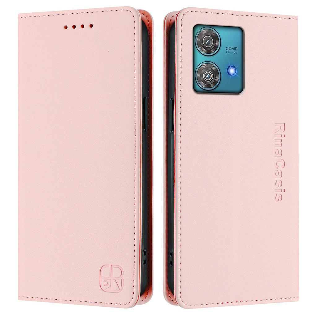 For Motorola Edge 40 Neo 5G Leather Case RINACASIS RC01 Phone Cover with RFID Blocking Wallet Stand