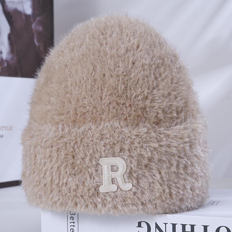 Women's Winter Warm Imitation Mink Knitted Hat Korean Version Versatile Big Head Circumference Showing Face Small Windproof Ear Protection Wool Hat