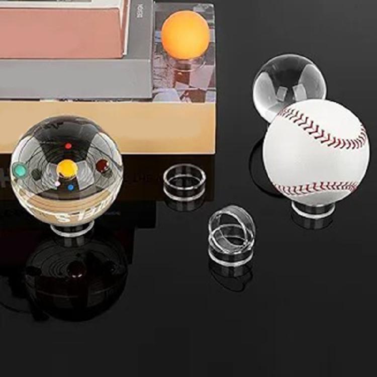 16Pcs Clear Baseball Stands Plastic Round Display Stand Clear Rings Baseball Stands for Spheres Jewelry Collections