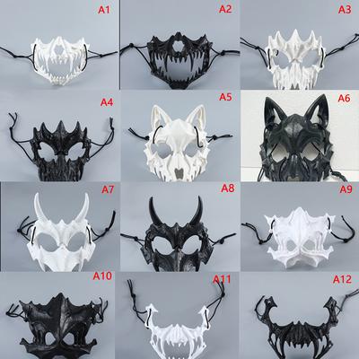 Maska lebky Party Dlouhé zuby Démon kostra Poloobličejová maska ​​Vlčí drak Tygr Houjuu Nue Mask Cosplay Halloween kostýmové rekvizity