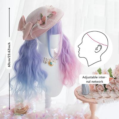 Professional  Long Colorful Synthetic Cosplay Lolita Harajuku Wig With Bangs Natural Wavy Wigs White Green Daily Wigs
