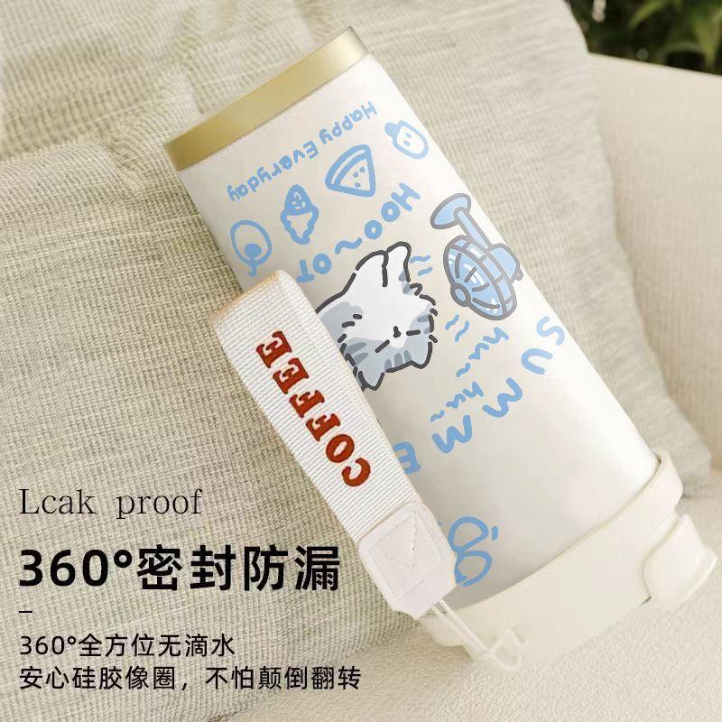 Cat Thermos Cup Stainless Steel Student Women'S High-Value Straw Large-Capacity Car Thermos Cup Coffee Double Drinking Cup