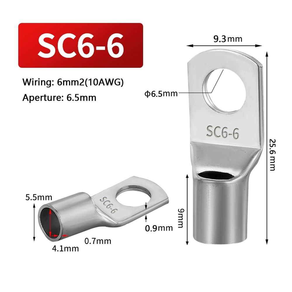 

2/5/10/20/50Pcs 6-70mm2 M6 M10 M8 M12 Tinned Copper Wire Nose Terminal Crimp SC Type Lugs Ring Cable Connector Kit SC25-8 SC35-8 2PCS