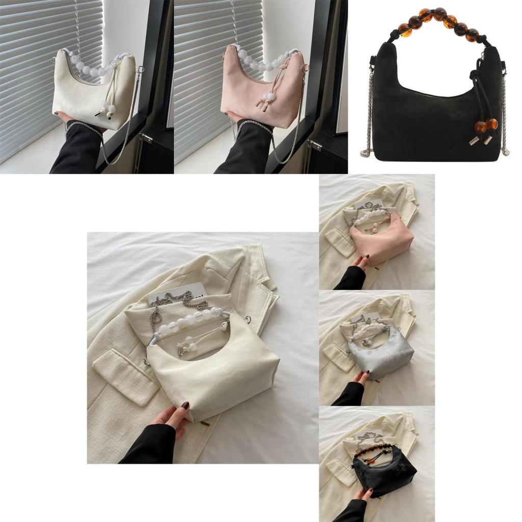 Elegante Schwarze Perlen-Bestickte PU-Handtasche Stilvolle Lässige Umhängetasche Für Damen