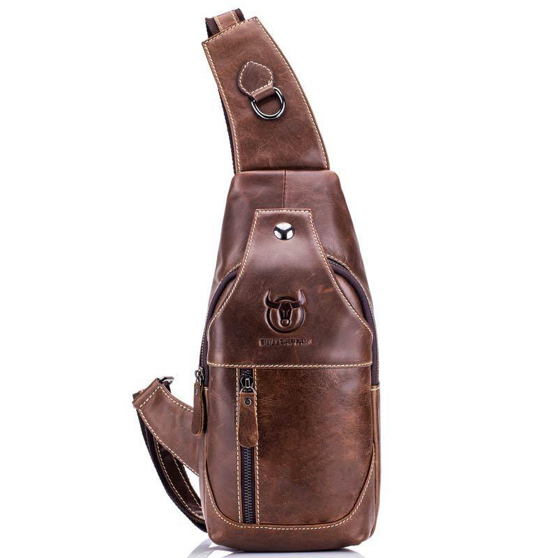 Retro Men's Genuine Leather Shoulder Crossbody Bag with A Layered Cowhide Front Cover