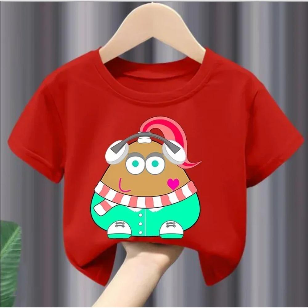 Christmas Cute My Pet Alien Pou Print Kids T-shirts Cartoon Summer Short Sleeve Baby Tees Tops Boys Girl Clothes Tshirts Y2k