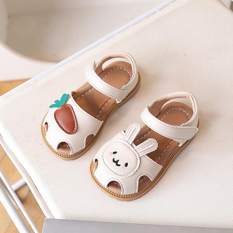 Kids Cute Animal Decor Velcro Strap Closed Toe Flat Sandals 21 белый