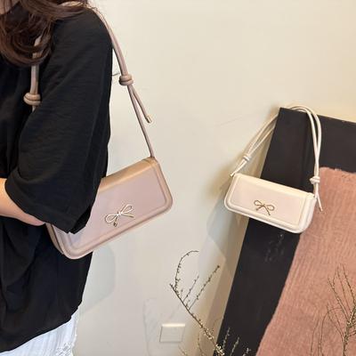 2025 New Small Square Bag Bow Casual Indentation Trendy Fashion Solid Color Design Foreign Style Messenger Handbag Bag
