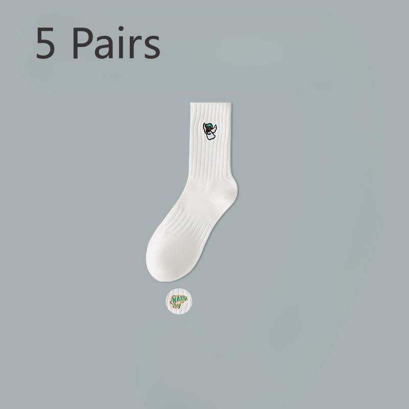 

5 пар мужских весенне-осенних трендовых чулок для бега из чистого хлопка с защитой от запаха для старшей школы среднего размера 5 Pairs
