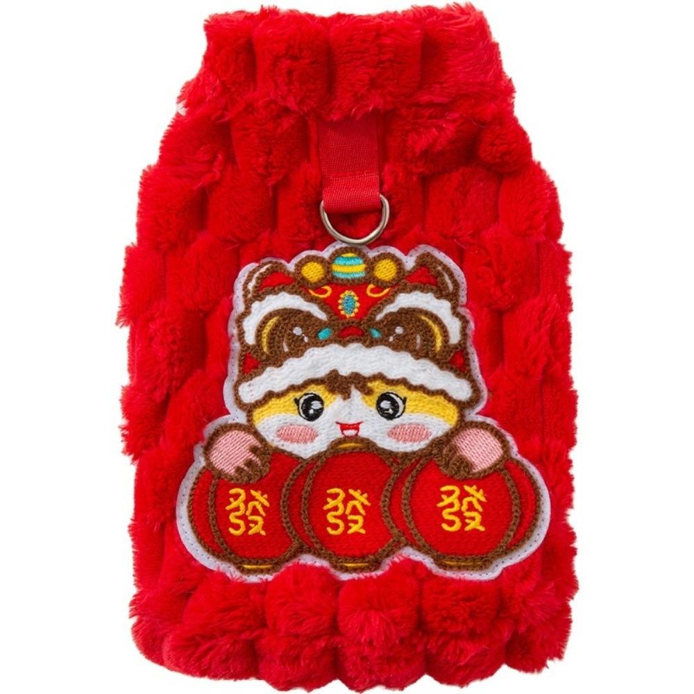 Soft Winter Red Color Pet Vest Embroidered Fluffy Cat Coat Thickened Dog Jacket Winter