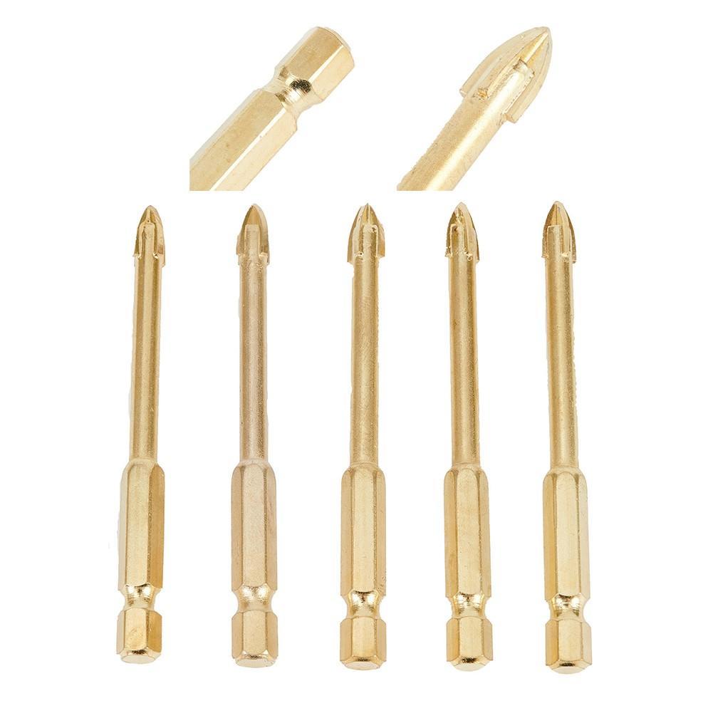 5pcs Drill Bits Glass Drill 6mm Titanium Hex Shank