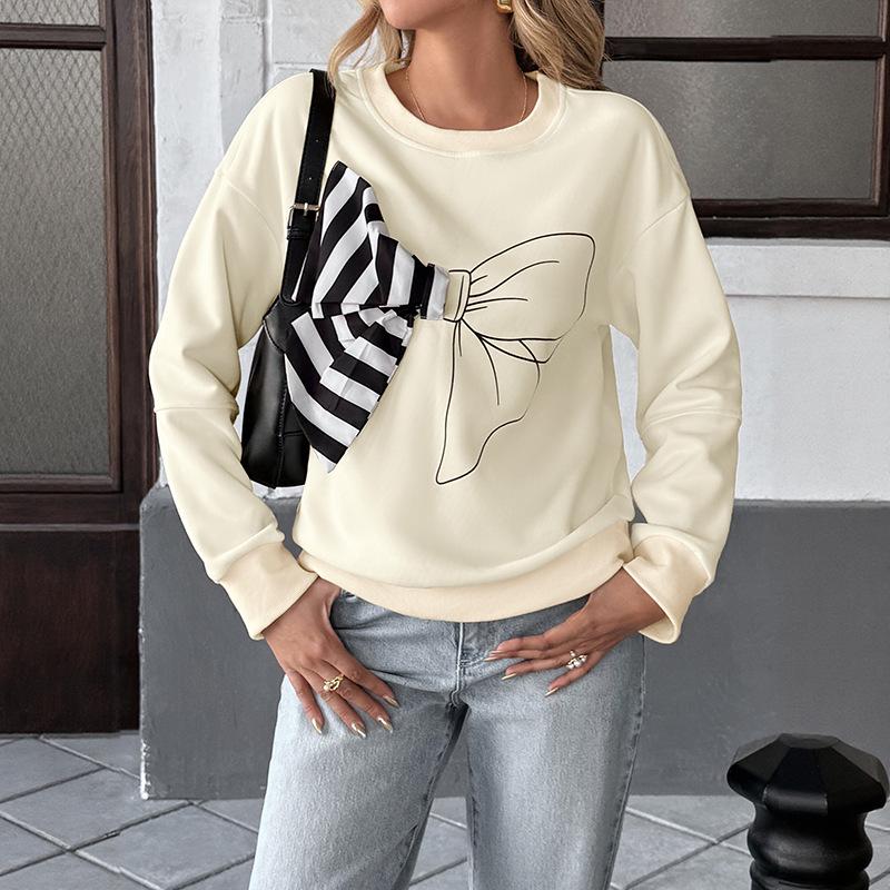 Autumn 2025 Sweet Striped Bow Sweatshirt for Women