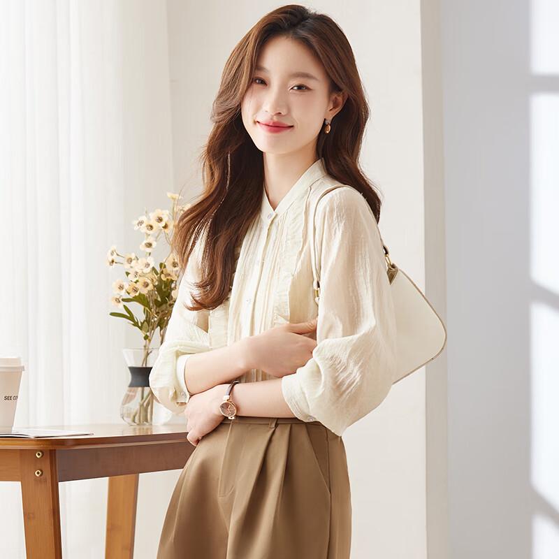 Women's Ruffle Collar Long-Sleeve Commuter Blouse