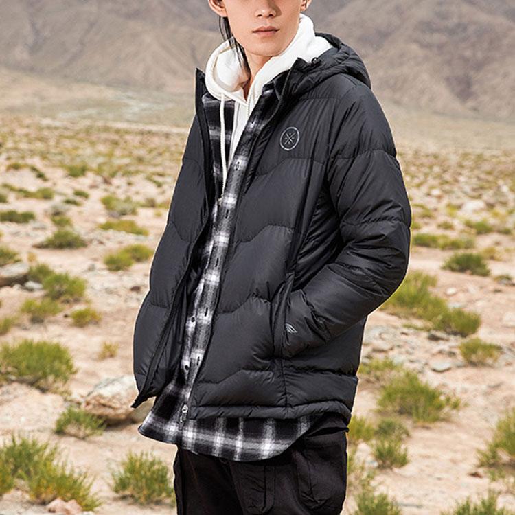 Li Ning Basketball Series Hooded Down Jacket Men Jackets Standard-Black AYMN067-2