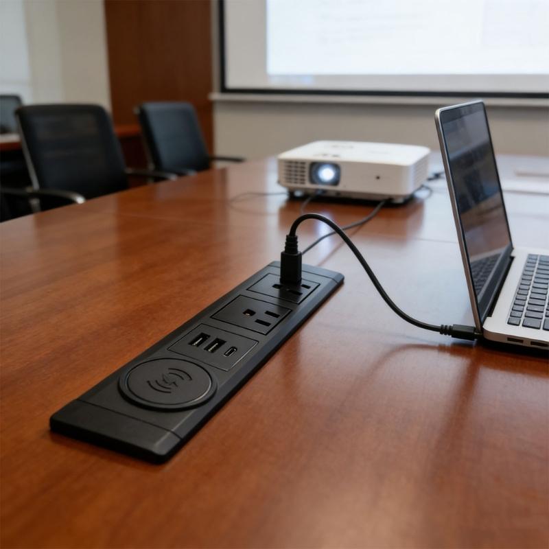 Multiunction Desk Mounted Charging Station Support Wireless Charging 2 110V Socket And 2 USB Port 1 Type C Port