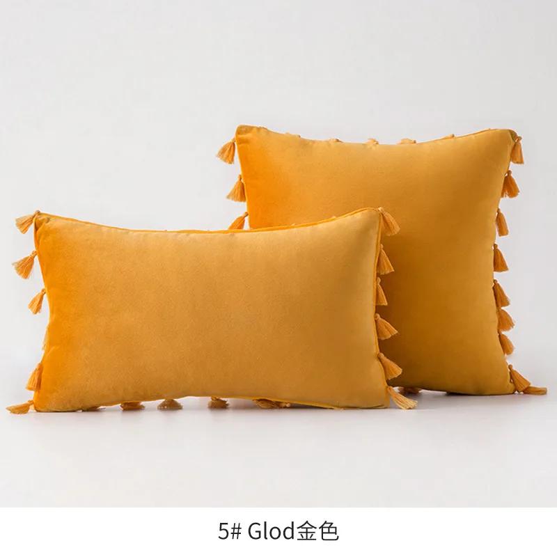 Medicci Home Velvet Soft Solid Decorative Throw Pillow Cover with Tassels Fringe Boho Accent Cushion Case for Couch Sofa Bed