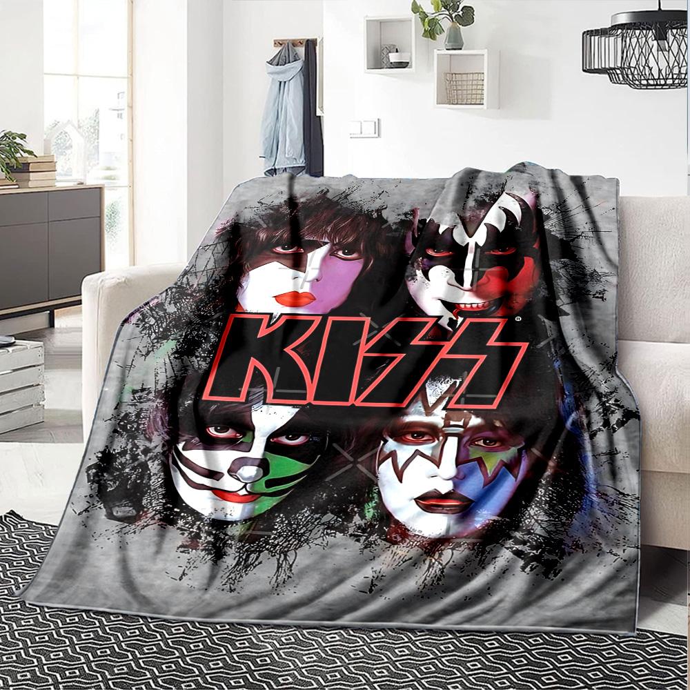 Kiss Band Poster Art Flannel Blanket Super Soft Warm Cozy Blanket For Sofa Bed Office Travel Allseason Home Decor Gift