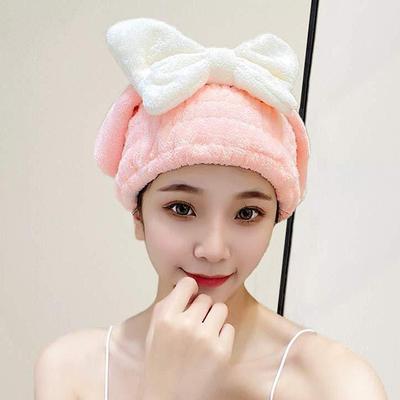 Coral Velvet Hair Drying Towels Super Absorbent Turban Hair Towel Cap Quick Dry Head Wrap Bow-Knot Shower Cap For Wet Hair