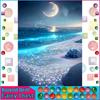 Fairy Dust AB Rhinestone Painting Crystal Decor Diy Diamond Painting "Scenery Beach Moon" 3D Pattern Diamond Embroidery