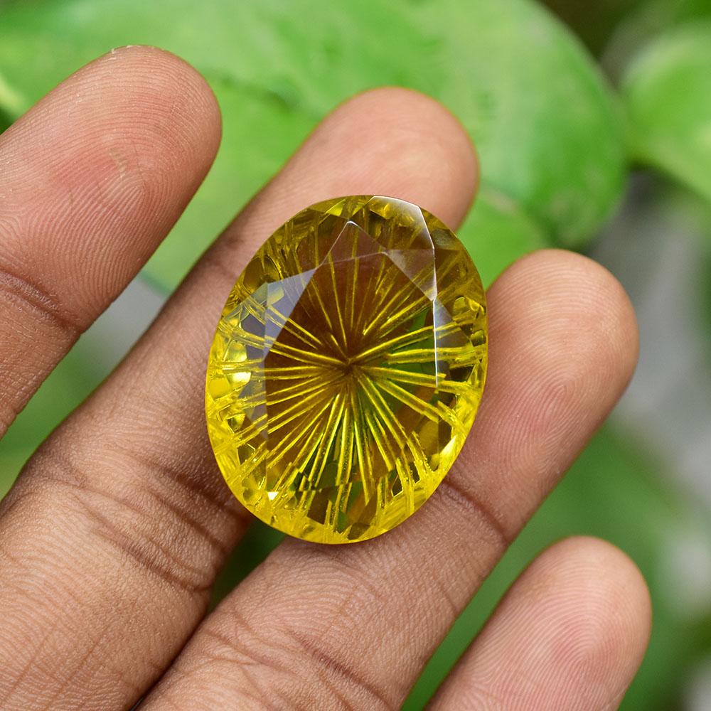 Lab Created Yellow Topaz 51.7 Ct Oval Shape Loose Gemstone For Gifting