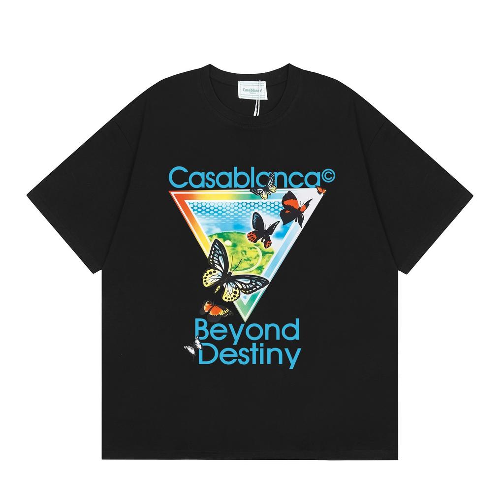 Grenzüberschreitend auf Lager exklusiv Casablanca Doppelgaze reine Baumwolle Unisex T-Shirt Hip-Hop lässig Kurzarm locker Rundhals