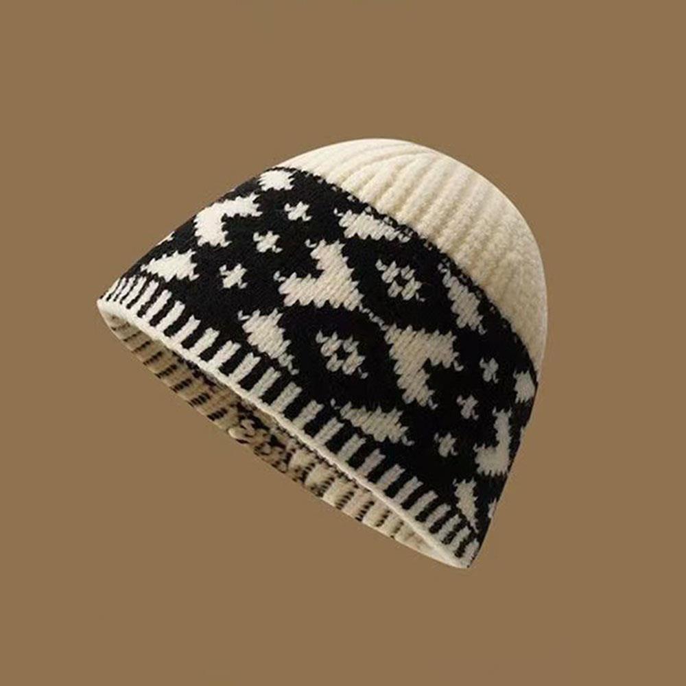 Korean Windproof Fisherman Hat Coldproof Warm Knitted Beanie With Ear Protection Retro Diamond Shaped Checkered Pullover Cap