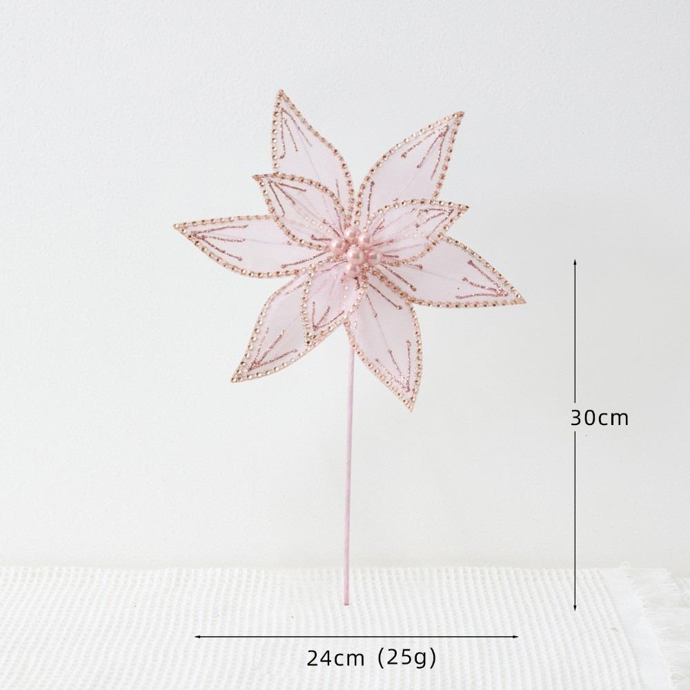 Glitter Artificial Poinsettia Flower Pink Sequins Flower  Christmas Decoration