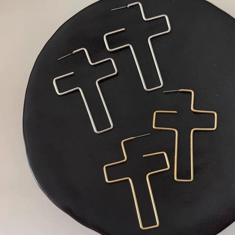New Metal Cross Earrings For Women Fashion Drop Hoop Earrings Party Jewelry Gifts