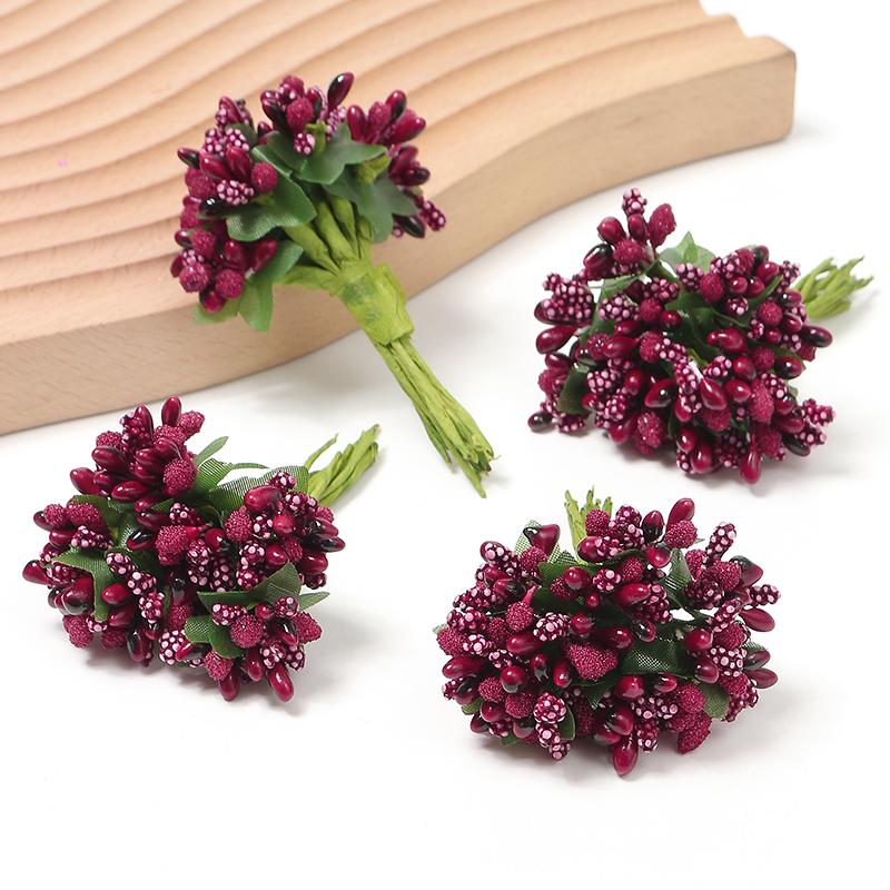 12 STK/Parti Kunstig Blomst Små Bær Pollenbærer Stilk av Ståltråd/Bryllupsblader DIY Krans Roser Kunstig Blomst