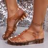 Módní Vintage Platformové Želé Sandály s Uzavřenou Špičkou Dámské Letní Perlová Dekorace Nízký Podpatek Římské Sandály Dámské Protiskluzové Plážové Sandály Dámské