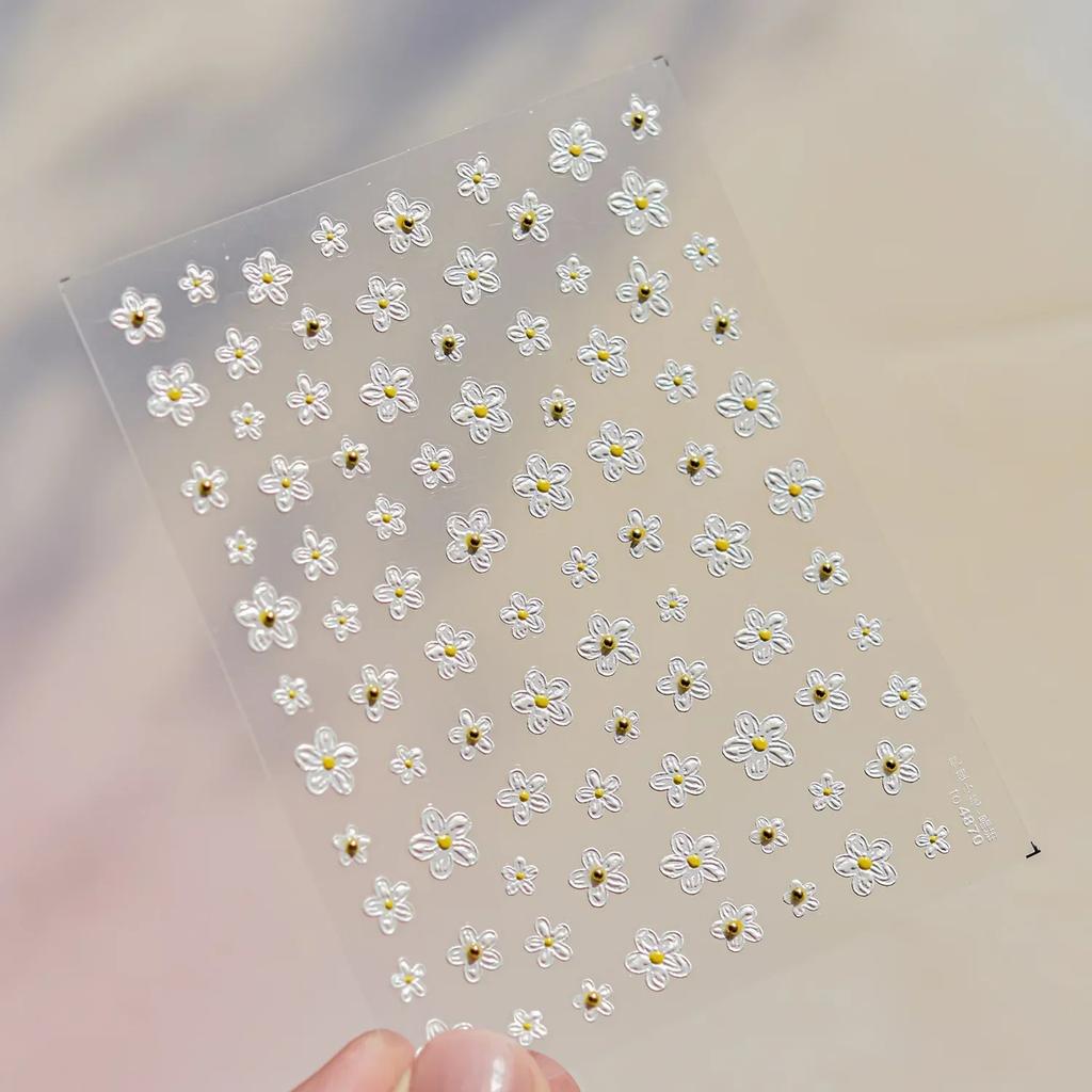 Charming Petal Flower Colorful Wildflowers Daisy Leaves 5D Relief Self Adhesive Nail Art Sticker Decoration Manicure Decal DIY