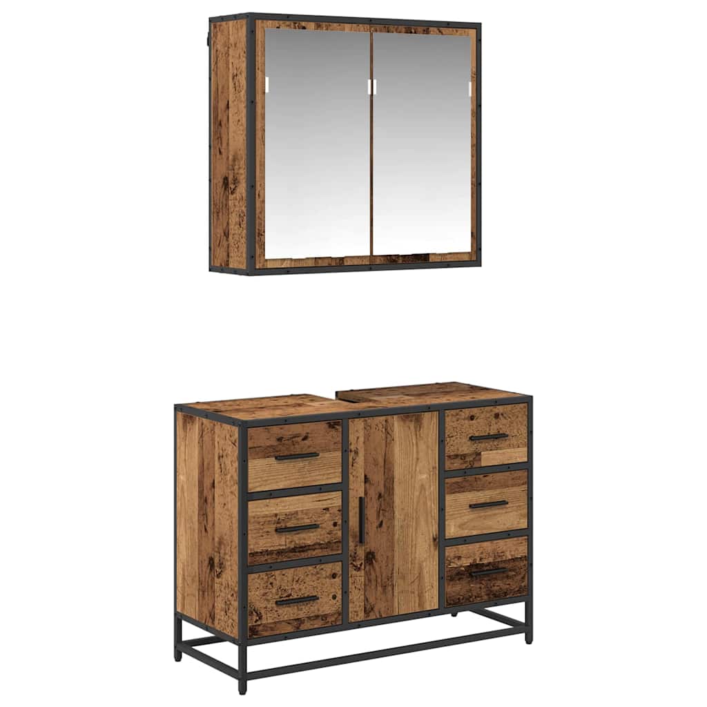 Bathroom Furniture Set with Drawers 2 Pcs Reclaimed Wood Effect Particleboard