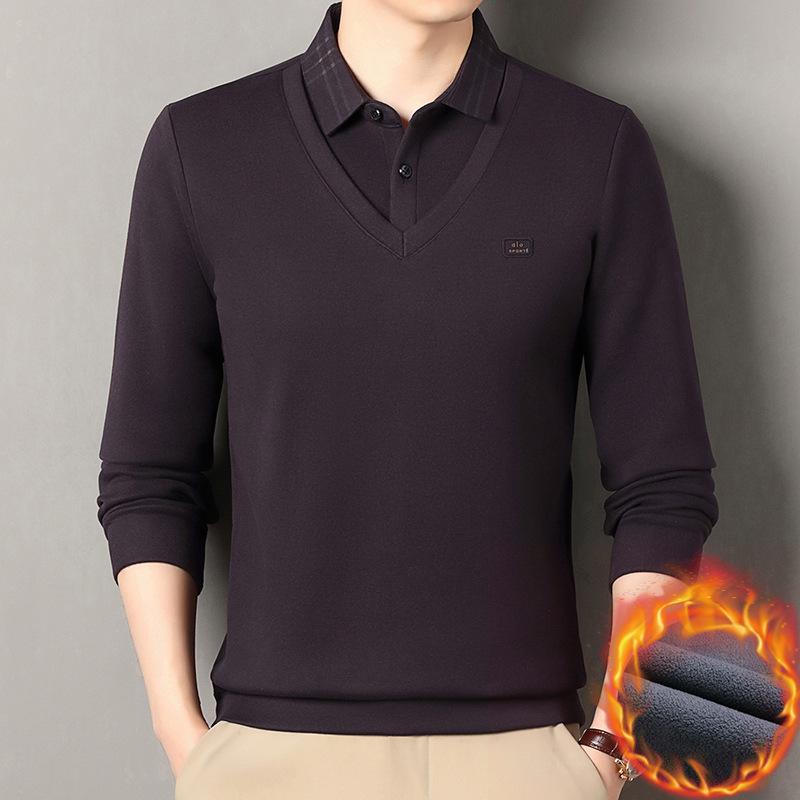 Men's 2025 Winter Premium Long-Sleeve Polo with Wool & Silk Fleece Lining, High-End Casual Base Layer