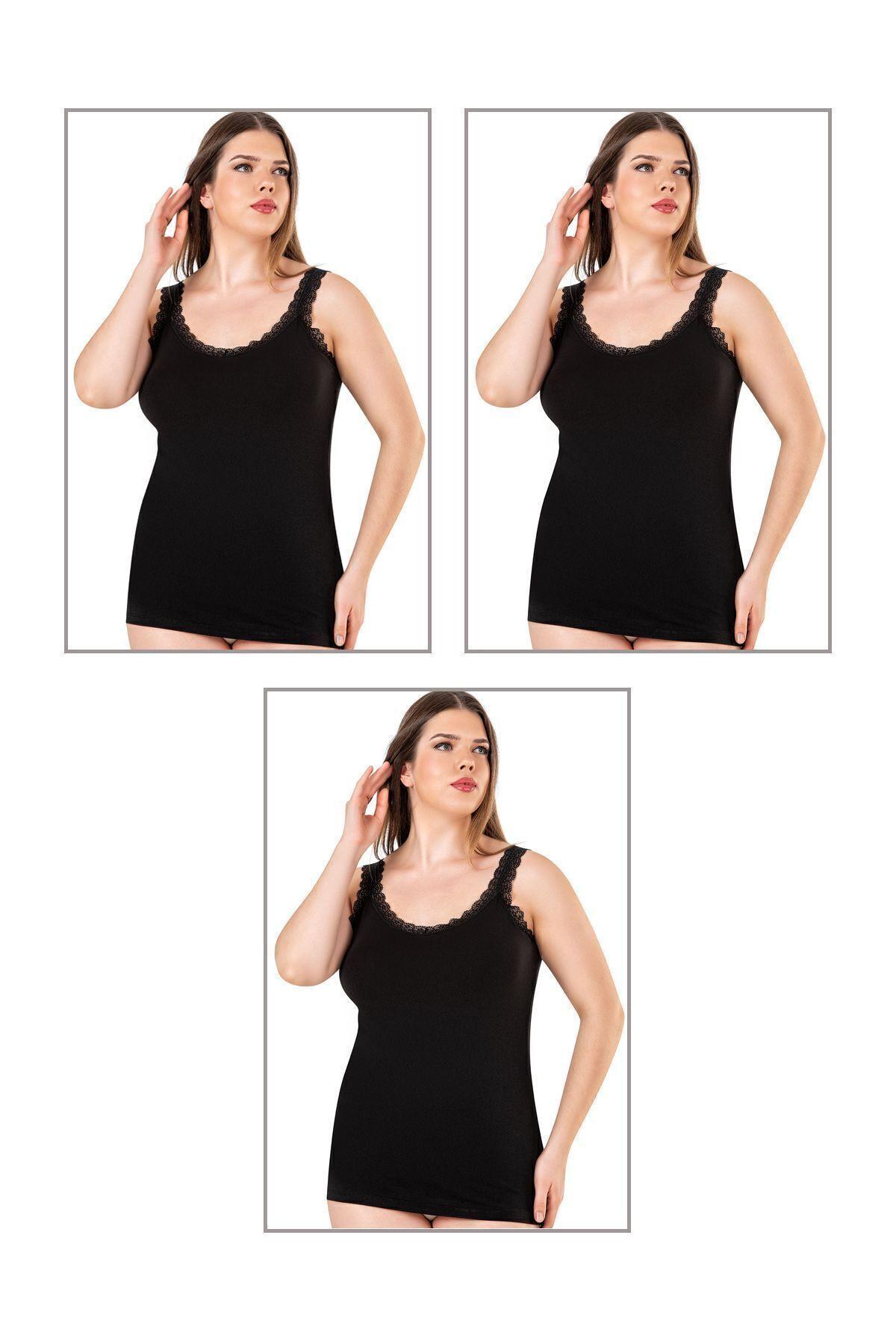 

Women s Fashion Big Size Athlete 26802 Pack of 3 Cotton Collar Lace Detailed Thick Strap Flexible Comfortable Large Size Athlete 2XL