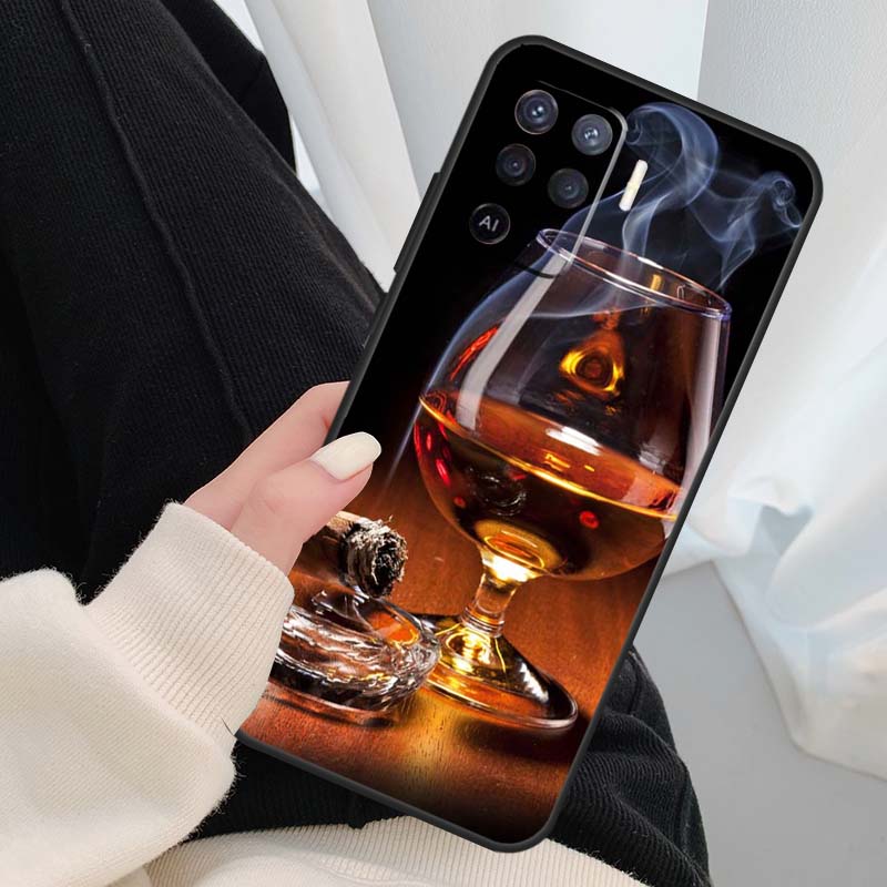 Cigar Whiskey Ice Drink Case For Oppo A18 A38 A58 A78 A98 A80 A60 A40 A96 A76 A16 A94 A74 A54 A15 A17 A57 A77 A5 Pro