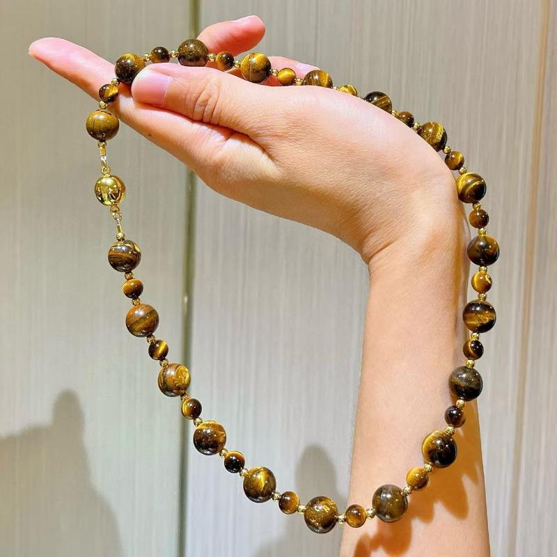 Maillard Style Natural Tiger's Eye Design Sense Gypsy Crystal Clavicle Chain Necklace