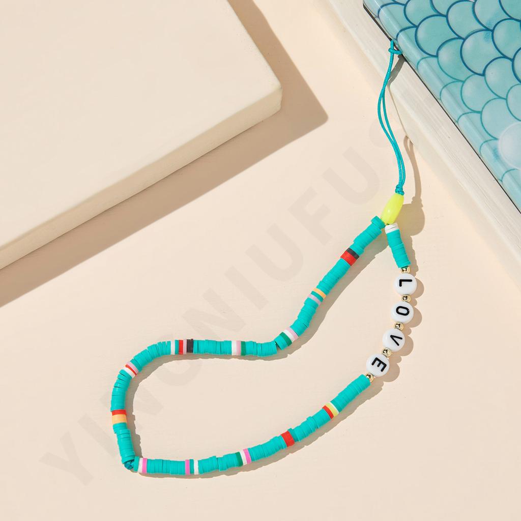 New green soft pottery beaded mobile phone chain, small fresh women's personalized pendant, anti-lost mobile phone case pendant