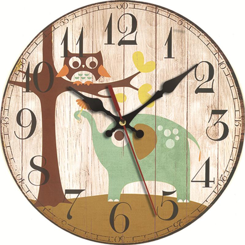 30CM Silent Wall Clock,Vintage Pattern Wooden Cardboard Wall Clock, European Retro Clock for Chic Home Office Cafe Decor