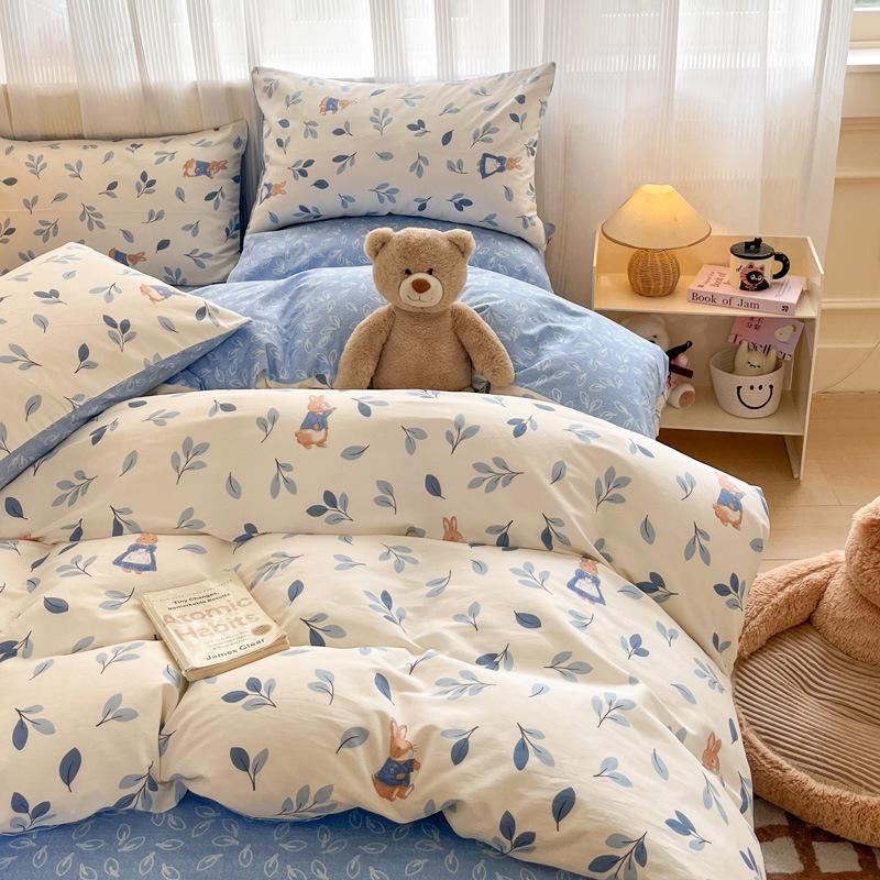 Trendy Double-Sided Cotton Dorm Bedding Set, Fresh Style, 3-Piece or 4-Piece Options