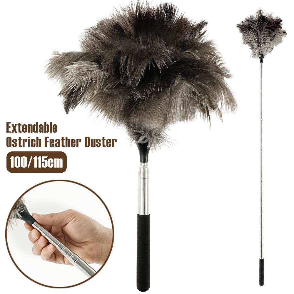 100/115cm Ostrich Feather Duster Retractable Cleaning Feather Duster with Nonslip Handle Home Cleaning Tools for Pendant Lamp