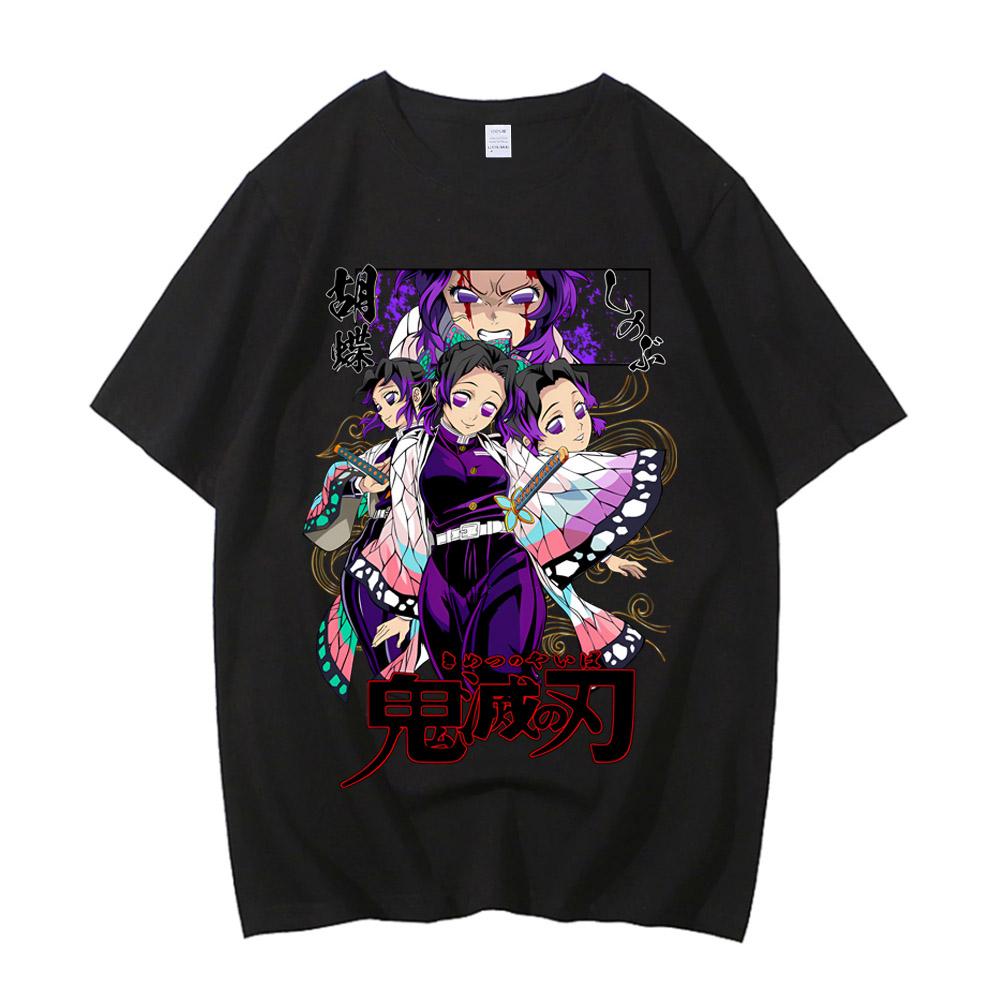 Japanese Anime Shirt Demon Slayer Shinobu Kocho T Shirt Men Clothing Kawaii Tees Tanjirou O-Neck High Quality Cotton Tshirt