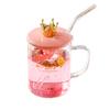 Keramiskt lock borosilikatglas sugrörskopp 500ML personlighet söt drickskopp stor kapacitet mugg med lock